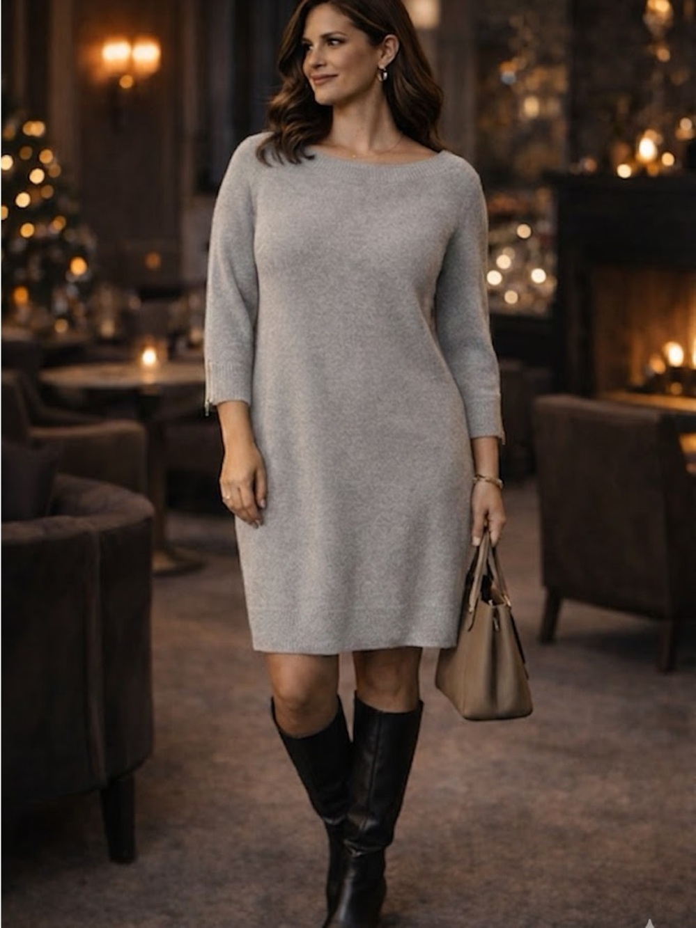 Michael Kors Light Gray Knit Sweater Dress